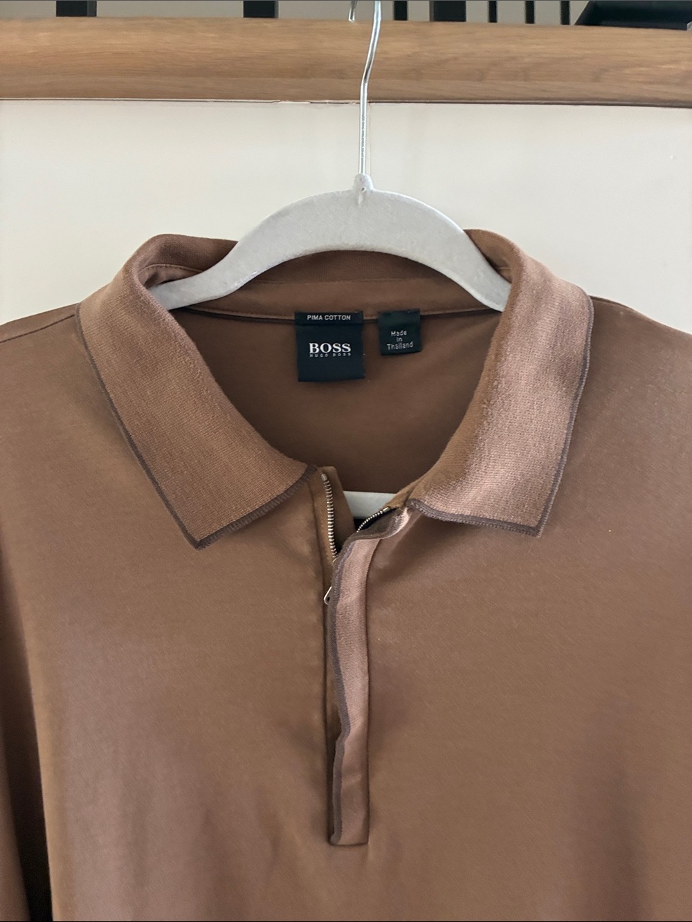 BOSS Brown Pima Cotton Zip Polo